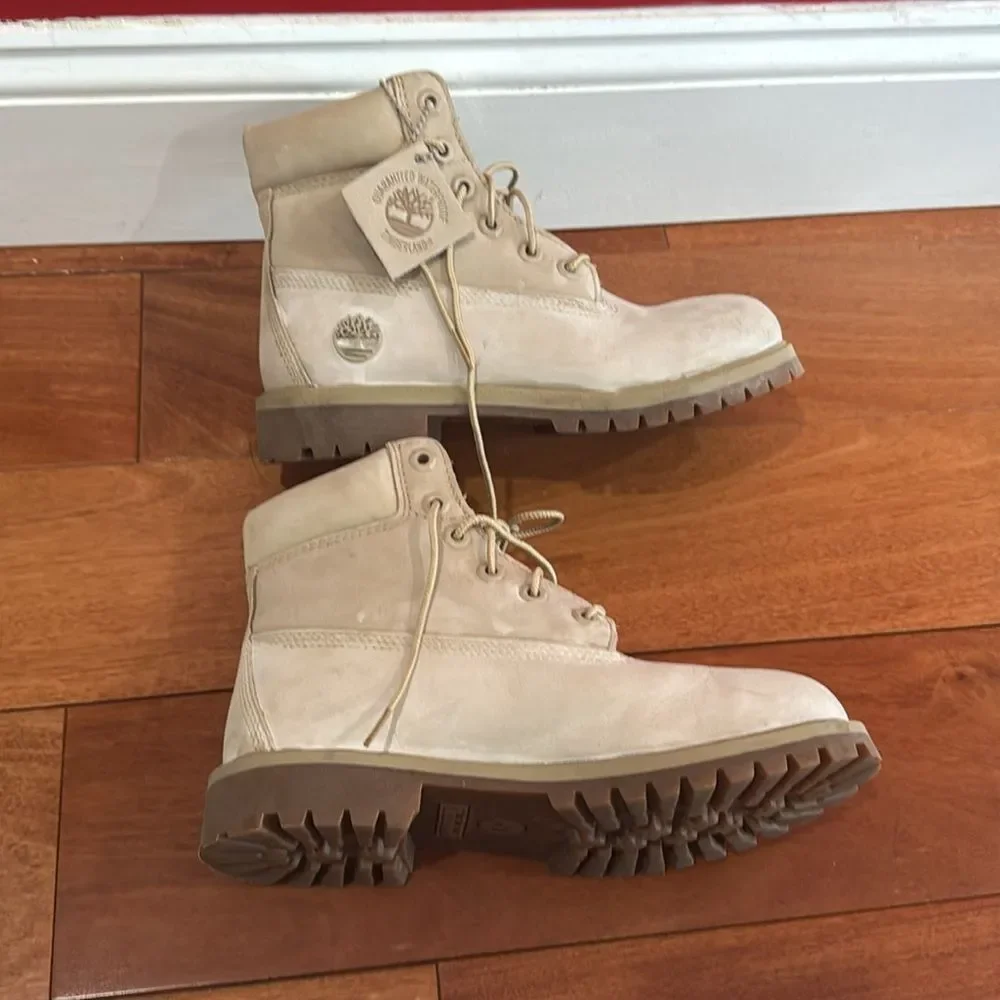 Timberland ReBOTL Off-White Tan Leather Lace-Up Waterproof Work Boots 5.5‎ Men’s